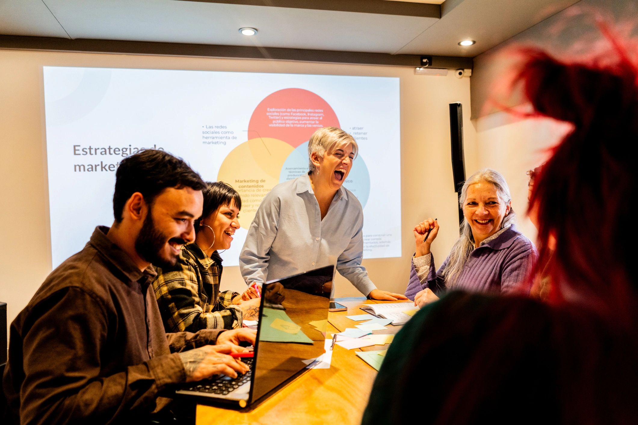 Publishing team member in a meeting