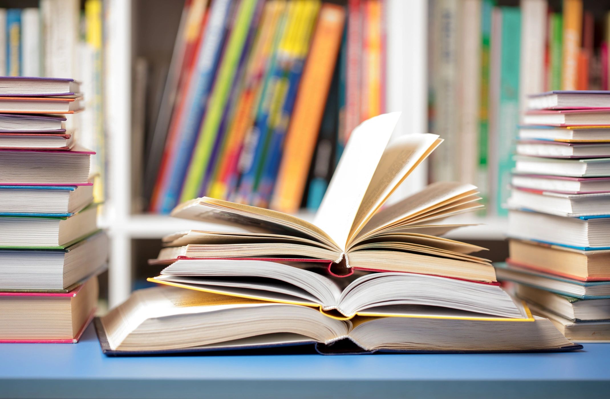 Books on shelves in a library